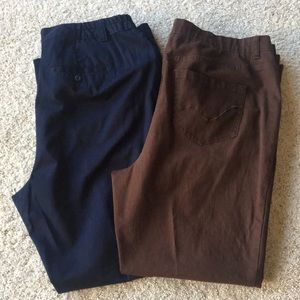 CJ Banks Pants ~ Two Pairs! Cotton Comfort waist brown pants and blue pants.